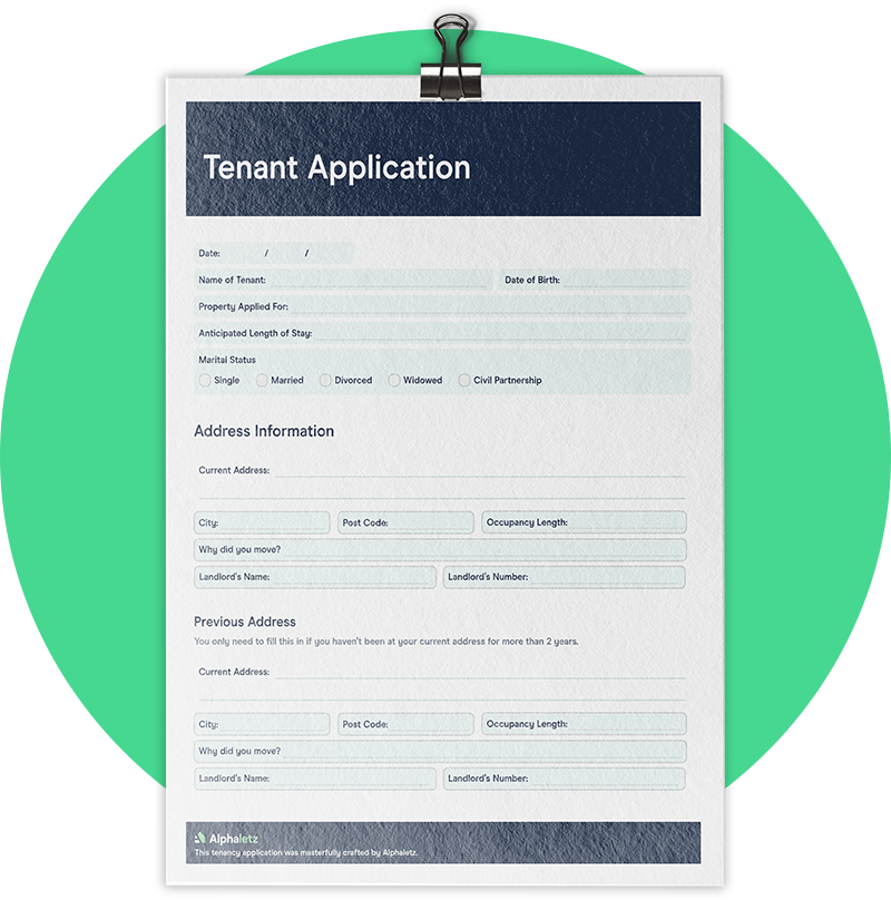 An application for tenants with a paper clip at the top.